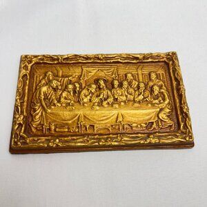 Last Supper Vintage Relief Plaque Gold Tone Wall Art Ornate Frame Christianity